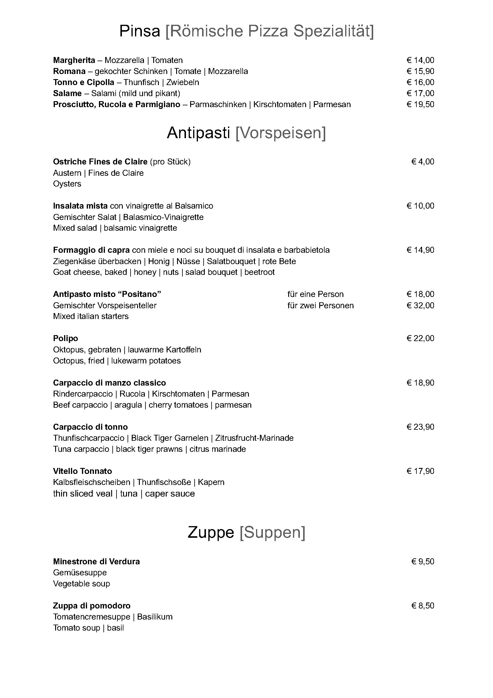 Speisekarte links